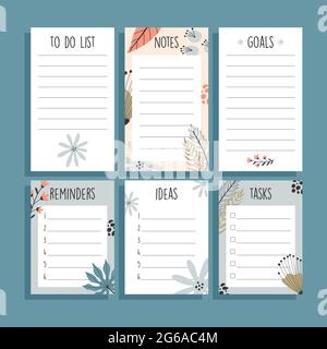 Set of six paper notes, with tropical hand drawn illustrations. Stock Vector