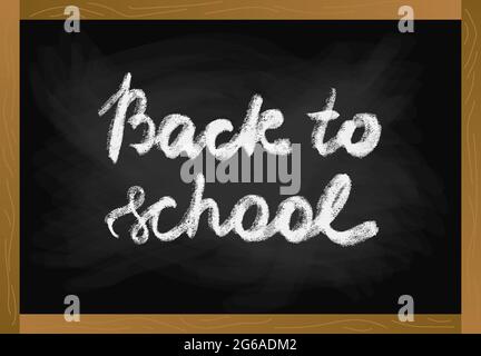 School table blackboard in wood frame with chalk texture text back to school vector illustration Stock Vector
