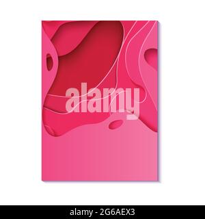 Abstract pink flyer in cut paper style. Cutout wave fuchsia color template for posters, brochures, presentations, invitations, corporate style with Stock Vector
