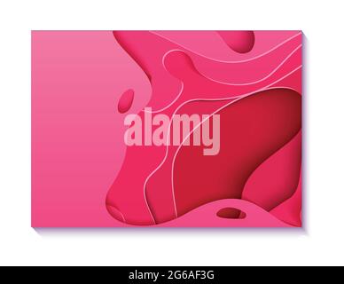 Abstract horizontal pink flyer in cut paper style. Cutout wave fuchsia color template for posters, brochures, presentations, corporate style with Stock Vector