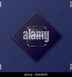 Glass square banner on the background of the plate in the shape of a rhombus. Layered background square shapes with dark dots. Design elements for Stock Vector