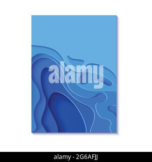 Abstract vertical blue flyer in cut paper style. Cutout sea wave template for for save the Earth posters, World Water Day, eco brochures. Vector water Stock Vector