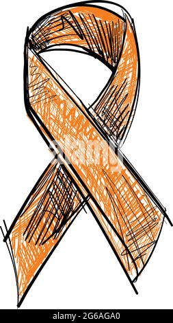 Orange-Cooper ribbon awareness isolated on white background. Vector Illustration Stock Vector
