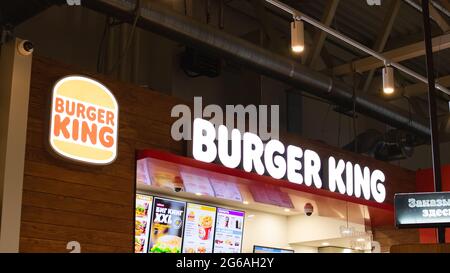 BELARUS, NOVOPOLOTSK - 02 JULE, 2021: Burger King sign close up Stock Photo