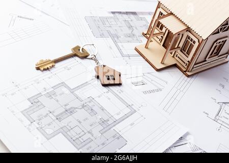 private house turnkey, building houses. Copy space Stock Photo