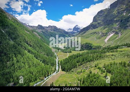 View from the top of Rhemes Notre Dame valley in Aosta Valley, Italy. Stock Photo