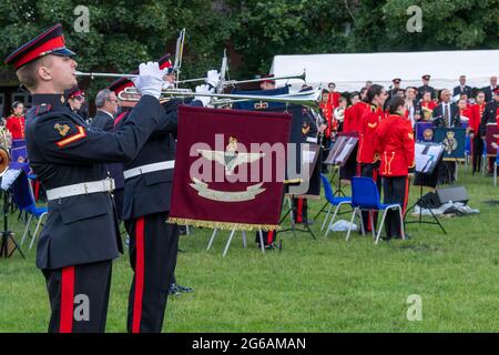 Brentwood Essex 4th July 2021 Brentwood Prom; a musical concert by the Brentwood Imperial Youth Band, the Friends of Kneller Hall band and the British Army Band, Colchester who played an outdoor concert at Brentwood County High School, Brentwood Essex. Credit: Ian Davidson/Alamy Live News Stock Photo