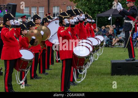 Brentwood Essex 4th July 2021 Brentwood Prom; a musical concert by the Brentwood Imperial Youth Band, the Friends of Kneller Hall band and the British Army Band, Colchester who played an outdoor concert at Brentwood County High School, Brentwood Essex. Credit: Ian Davidson/Alamy Live News Stock Photo