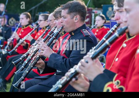 Brentwood Essex 4th July 2021 Brentwood Prom; a musical concert by the Brentwood Imperial Youth Band, the Friends of Kneller Hall band and the British Army Band, Colchester who played an outdoor concert at Brentwood County High School, Brentwood Essex. Credit: Ian Davidson/Alamy Live News Stock Photo