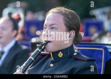 Brentwood Essex 4th July 2021 Brentwood Prom; a musical concert by the Brentwood Imperial Youth Band, the Friends of Kneller Hall band and the British Army Band, Colchester who played an outdoor concert at Brentwood County High School, Brentwood Essex. Credit: Ian Davidson/Alamy Live News Stock Photo