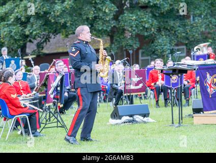 Brentwood Essex 4th July 2021 Brentwood Prom; a musical concert by the Brentwood Imperial Youth Band, the Friends of Kneller Hall band and the British Army Band, Colchester who played an outdoor concert at Brentwood County High School, Brentwood Essex. Credit: Ian Davidson/Alamy Live News Stock Photo