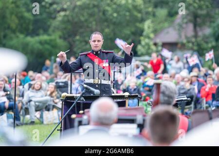 Brentwood Essex 4th July 2021 Brentwood Prom; a musical concert by the Brentwood Imperial Youth Band, the Friends of Kneller Hall band and the British Army Band, Colchester who played an outdoor concert at Brentwood County High School, Brentwood Essex. Credit: Ian Davidson/Alamy Live News Stock Photo