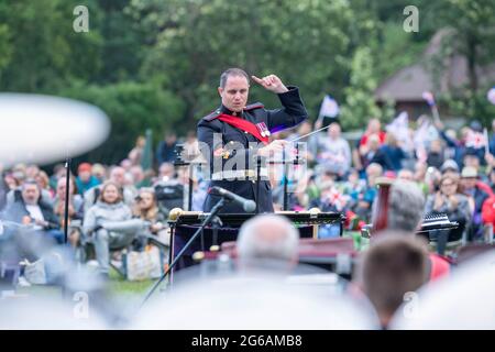 Brentwood Essex 4th July 2021 Brentwood Prom; a musical concert by the Brentwood Imperial Youth Band, the Friends of Kneller Hall band and the British Army Band, Colchester who played an outdoor concert at Brentwood County High School, Brentwood Essex. Credit: Ian Davidson/Alamy Live News Stock Photo