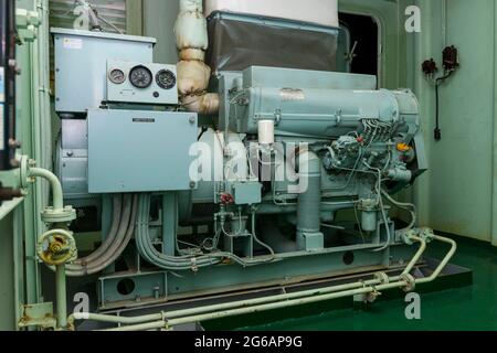 Emergency Diesel generator. Marine engine. Safety equipment Stock Photo ...