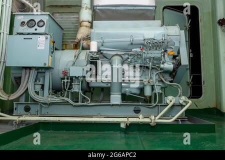 Emergency Diesel generator. Marine engine. Safety equipment Stock Photo ...