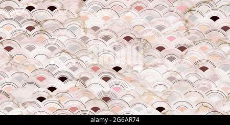 Abstract geometric seamless pattern circles overlapping.Traditional background pastel color of pink with marble line texture design for carpet Stock Vector