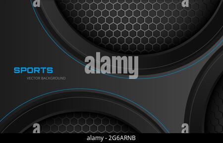 Dark gray abstract futuristic metallic sports vector background with hexagon carbon fiber. Dark background with honeycomb grid and abstract metallic Stock Vector