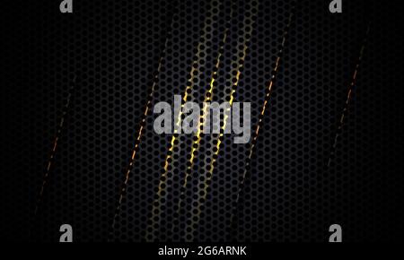 Black background. Dark carbon fiber texture with yellow and gray lines. Black metal texture steel background. Web design template vector illustration Stock Vector