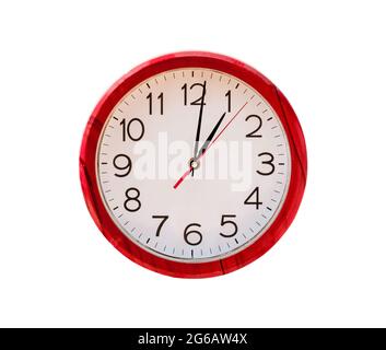 Old dirty wall clock, Isolated on white background. Object with clipping path. Stock Photo