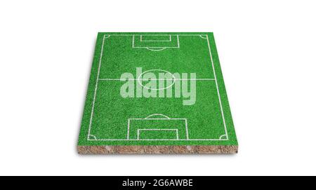 3D Rendering. Soccer lawn, Green grass football field, isolated on white background. Stock Photo