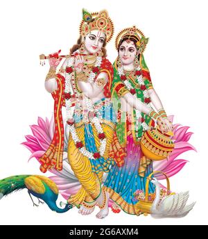 God Radhakrishna, Indian Lord Krishna, Indian Mythological Image of Radhakrishna Stock Photo