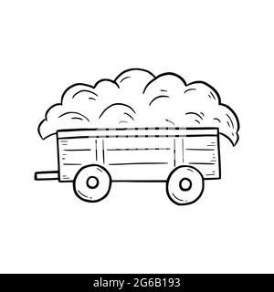 Hand drawn hay cart. Doodle sketch style. Drawing line hay cart icon. Isolated vector illustration. Stock Vector