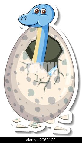 A sticker template with baby dinosaur hatching from an egg illustration Stock Vector