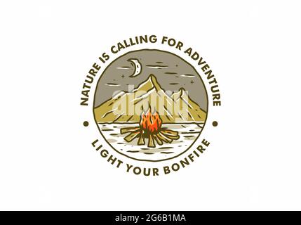 vintage Hipster bonfire Campfire logo badge label vector illustration on  dark background. Crossed logs of wood and fire flame Classic badge Stock  Vector Image & Art - Alamy