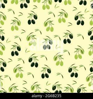 Olives seamless pattern, black and light olives, vector background in flat style Stock Vector