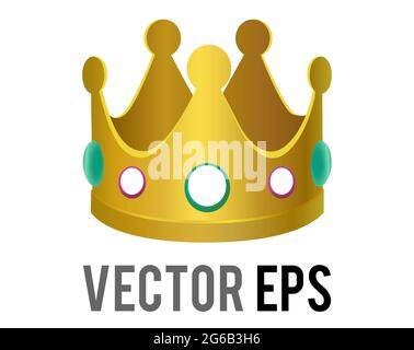 The isolated vector gradient gold crown icon with gemstone jewels on the sides. Representative of King, Queen or other form of royalty Stock Vector
