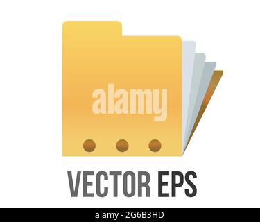 The isolated vector classic gradient yellow computer file folder icon with document Stock Vector