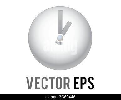 The vector shinny silver time clock icon with gray hour, minute hands and white front face Stock Vector