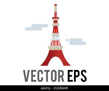 The isolated vector The Tokyo Tower architecture building icon, it is the second tallest building in Japan, located in Minato, Tokyo Stock Vector