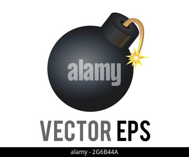 The isolated vector cartoon styled black bomb icon, depicted as a black ball with burning fuse.  Commonly used for various figurative bombs or explosi Stock Vector
