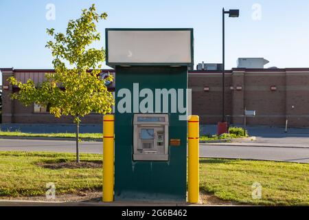 An unbranded stand alone automatic teller machine (ATM). Stock Photo