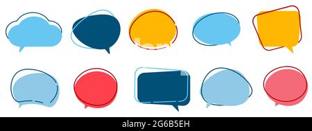Vector Set of speech bubbles. Multicolored clouds for text, lettering. Different shape of empty balloons for talk on isolated background. Cartoon vector illustration. Stock Vector