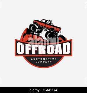 Off-road car logo illustration, with emblem design Offroading suv adventure, extreme competition emblem and car club element. Stock Vector