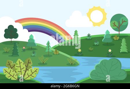 Summer landscape with rainbow and sun Stock Vector Image & Art - Alamy