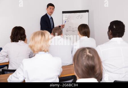 Korean male giving lecture at medical meeting Stock Photo