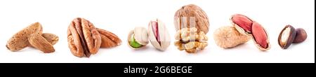Collection of nuts isolated on white background Stock Photo