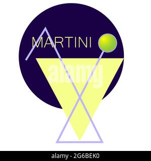 minimal color martini cocktail logo made of geometric shapes 1 Stock Vector
