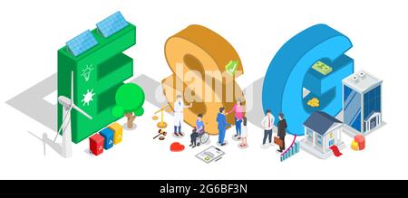 Environmental social corporate governance typography banner, vector isometric illustration. Sustainable ethical business Stock Vector