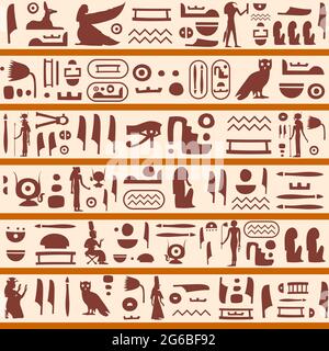 Vector seamless retro pattern (tiling) with ancient egyptian hieroglyphs and symbols. Endless texture can be used for pattern fills, web page backgrou Stock Vector