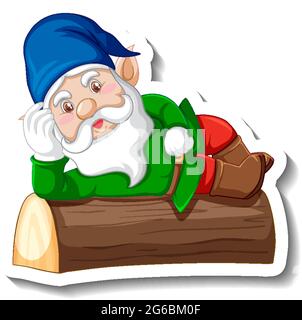 A sticker template with garden gnome or dwarf cartoon chracter illustration Stock Vector