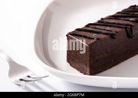 Chocolate cake slice isolated on white background Stock Photo