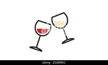 Wine Glasses Icon. Vector simple editable illustration of white and red wine glasses. Stock Vector