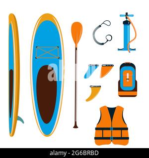 Stand Up Paddle Board with Accessories Stock Vector