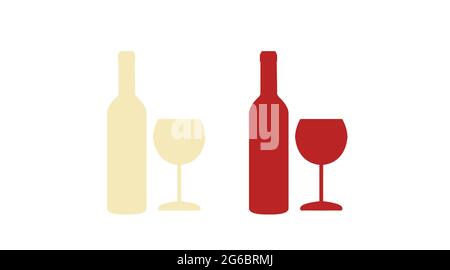 Red and white wine icon set. Vector isolated simple illustration of white and red wine, with bottles and glasses Stock Vector