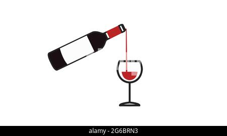 Wine bottle and cup icon. Vector siple editable flat illustration of a bottle of wine and a cup of red wine Stock Vector
