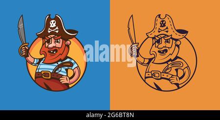 One eyed ship captain in different styles. Pirate concept art. Stock Vector